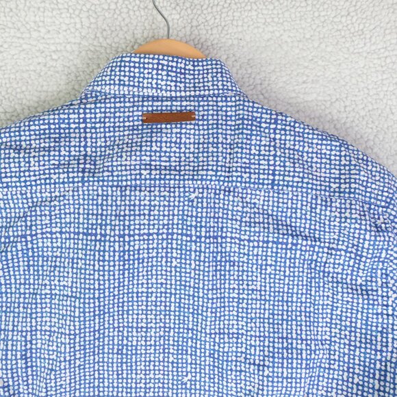 A Fish Name Fred Shirt Mens Medium Blue White Dot Geometric Button Up - Picture 5 of 11